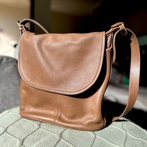 Vintage Coach Whitney Crossbody Tan Leather Saddle Flap Shoulder Bag #4115